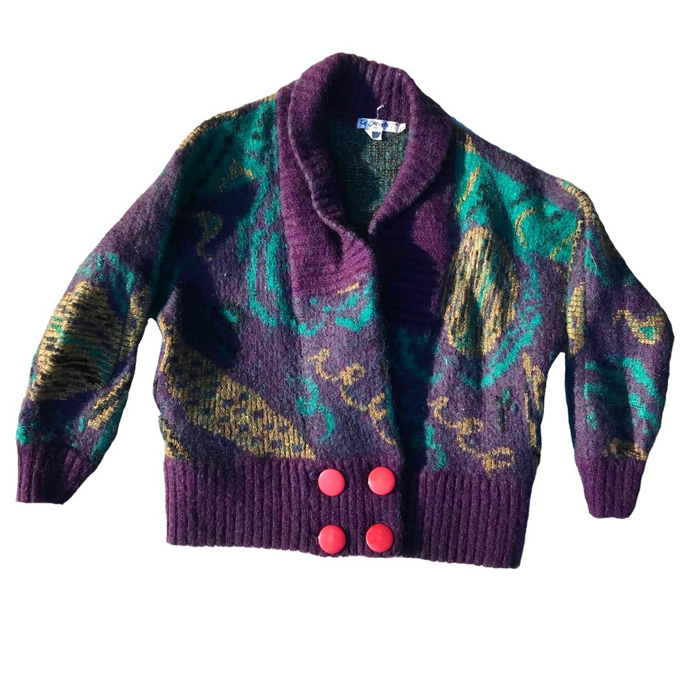 🎉2/$30 Vintage Wool Mohair Oversized Pattern Sweater Unique Design EUC - Picture 2 of 9